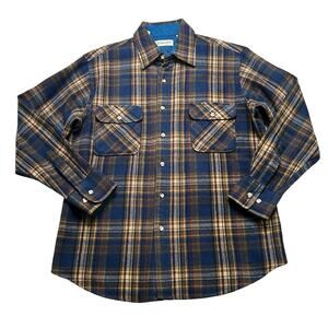 Vintage St. John’s Bay Wool Plaid Shirt Jacket Lined Sz Large 100% Virgin Wool